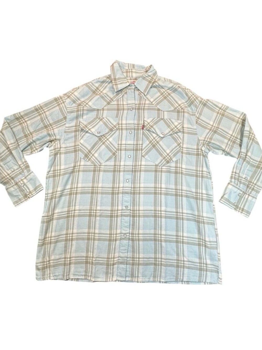 Levis Shirt Men’s Small Kelsey Plaid Starlight Blue Pearl Snap Button Western